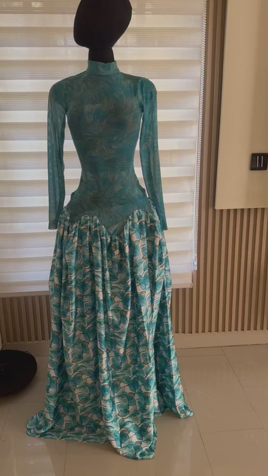 Lily mesh dress (green flowery)