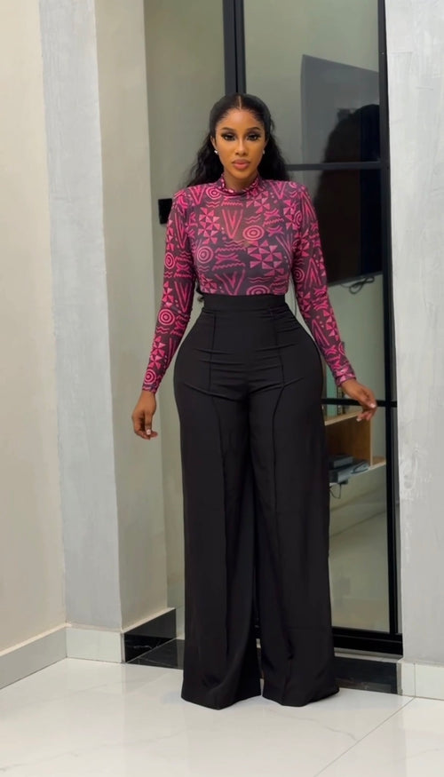 Pink Batik mesh top and black trouser
