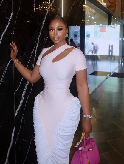 Seyi gown (peach and white)