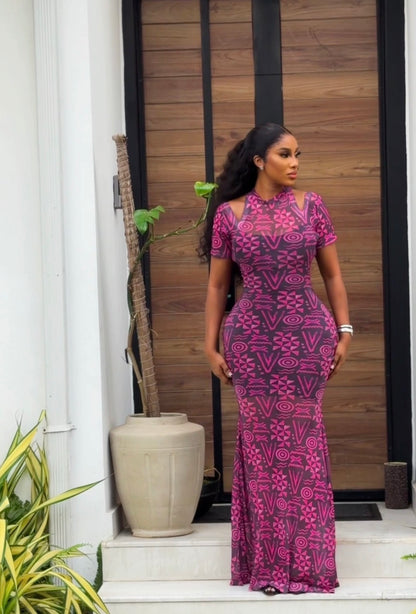 Pink Batik Mesh gown (full length and short sleeve)