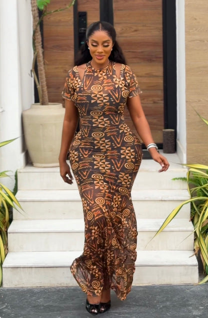 Yellow Batik mesh gown (full length and short sleeve)
