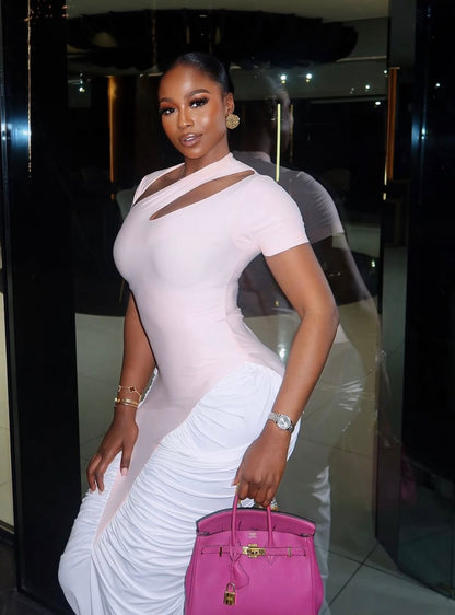 Seyi gown (peach and white)