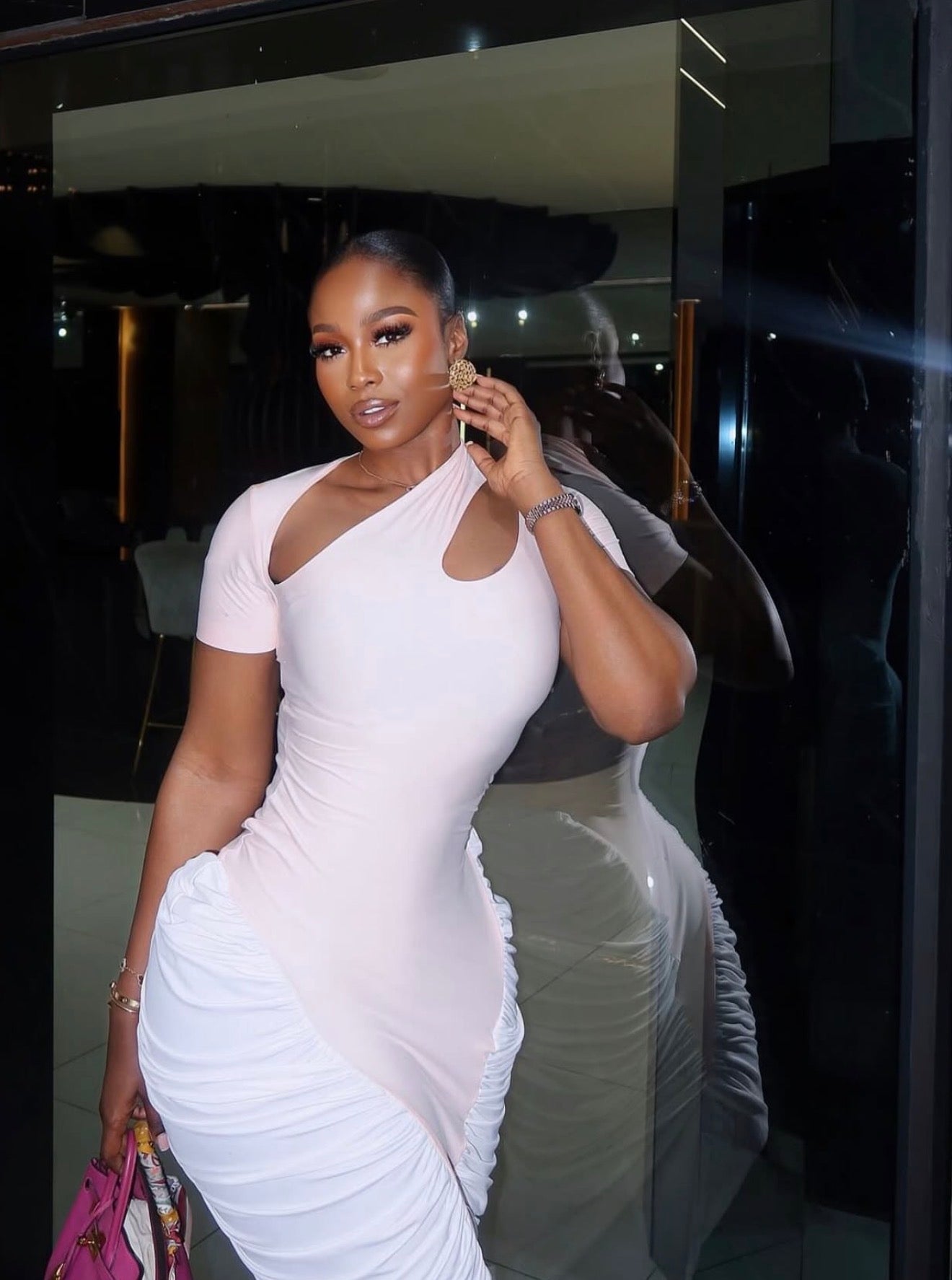 Seyi gown (peach and white)