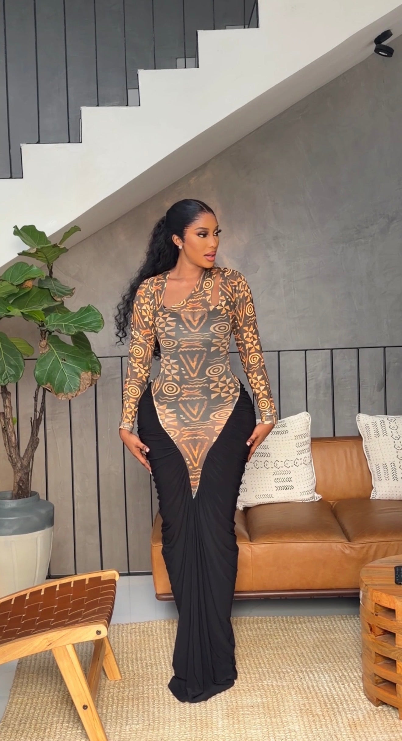 Seyi gown (yellow mesh batik and black)