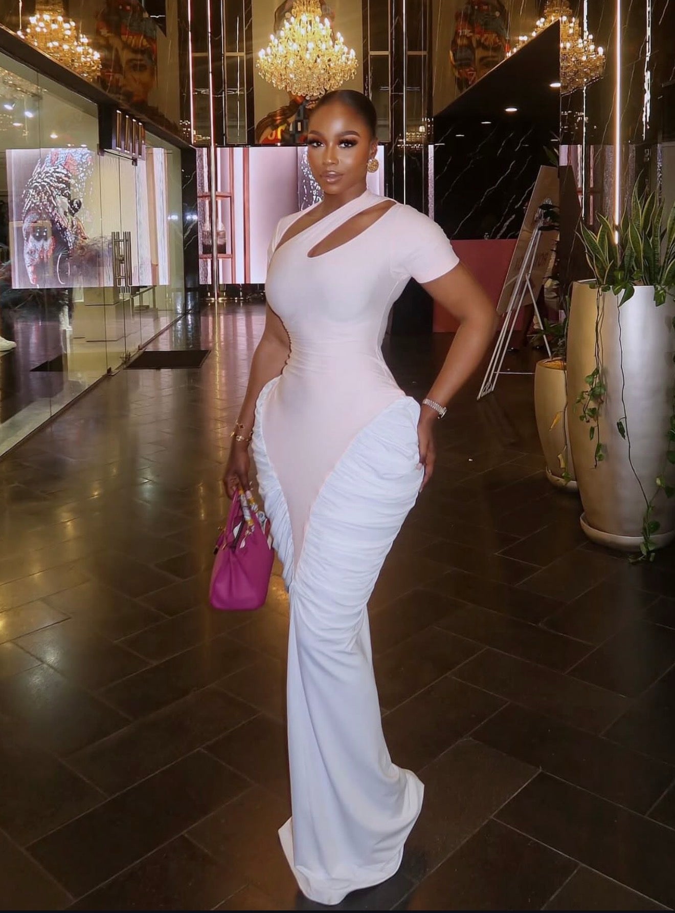 Seyi gown (peach and white)