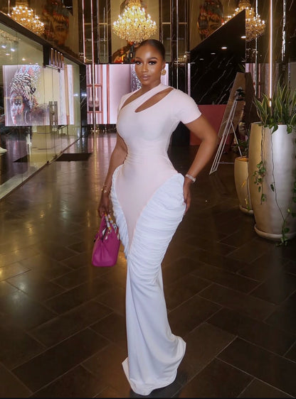 Seyi gown (peach and white)