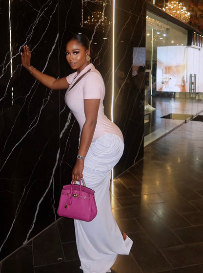Seyi gown (peach and white)