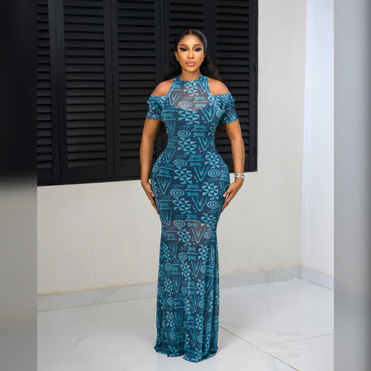 Green Batik mesh gown (full lenght and short sleeve)