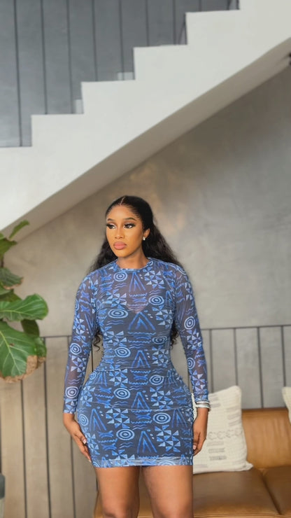 Blue Batik mesh short gown
