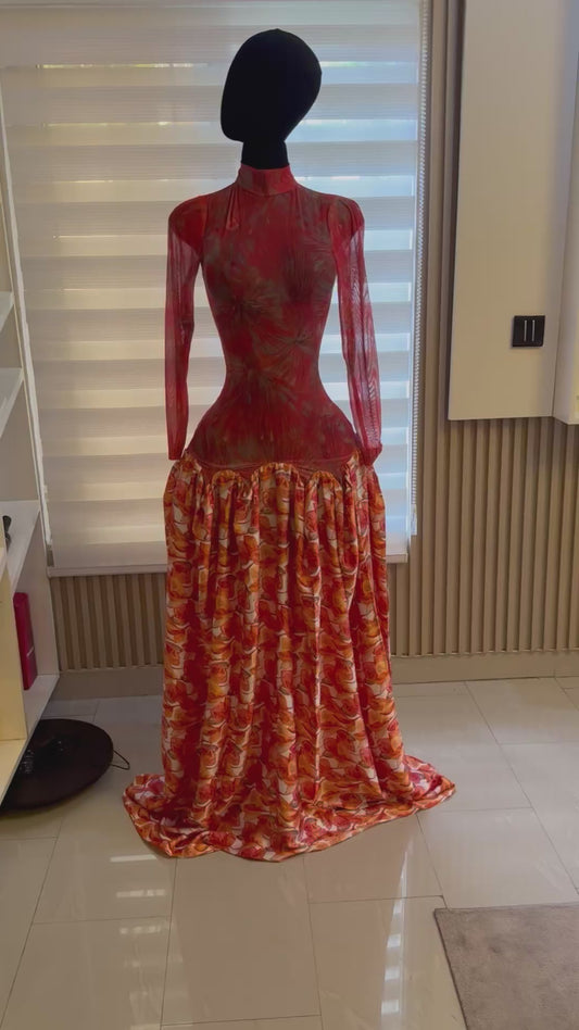 Lily mesh dress (orange flowery)