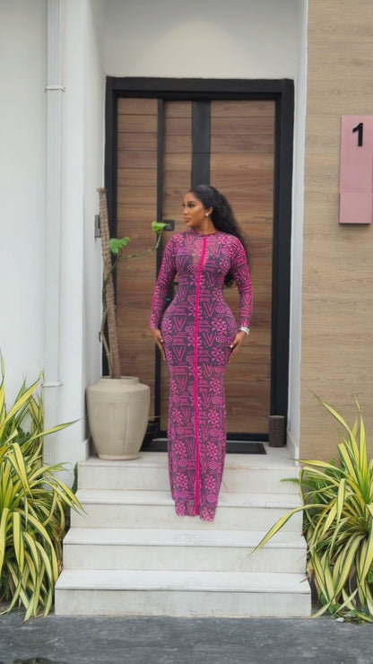 Pink Batik mesh gown (full length and long sleeve)