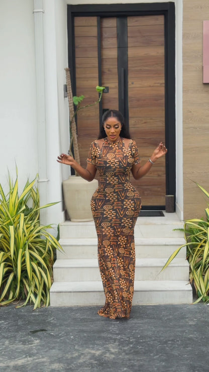 Yellow Batik mesh gown (full length and short sleeve)